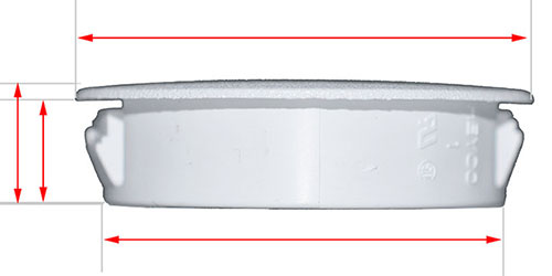 side view of a 45mm plastic cap plug - white