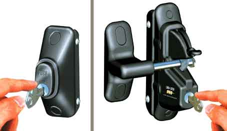 front and back look at a gate lock