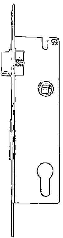 drawing of a mortise gate lock with a 35mm back set 